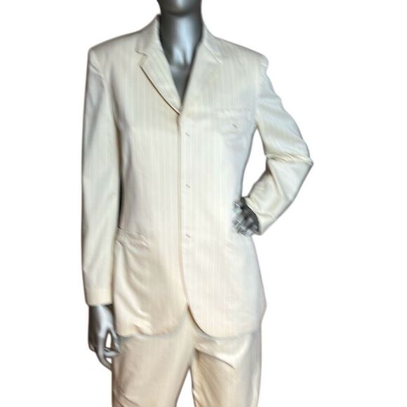 Vintage Jean Paul Gaultier Femme Ivory Pinstripe Suit Set Blazer & Pants (304) - Picture 2 of 16